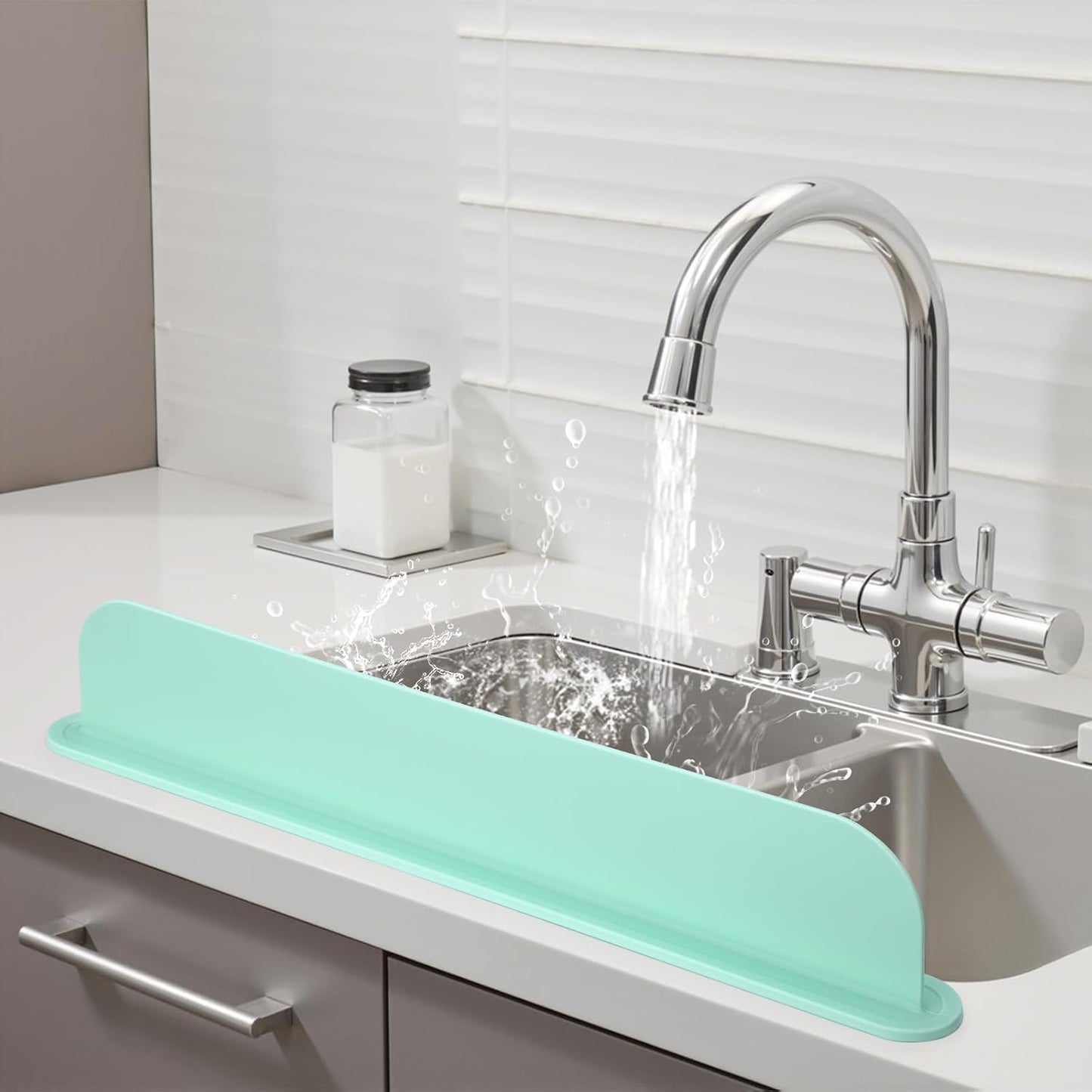19.3 inch Silicone Sink Splash Guard, Splash Guard for Kitchen Sink Area, Backsplash Protector for Kitchen Countertop & Bathroom Bathtub with Non-Slip Strong Suction, White