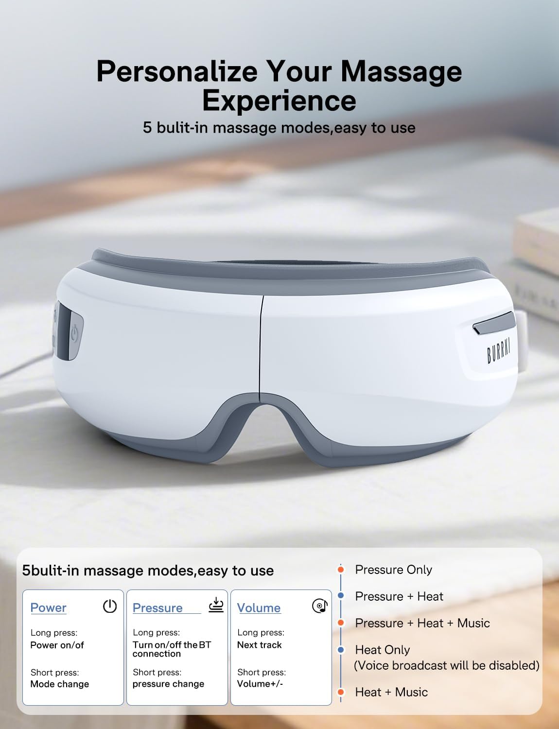 Eye Massager with Heat & Bluetooth Music, Massaging Eye Mask
