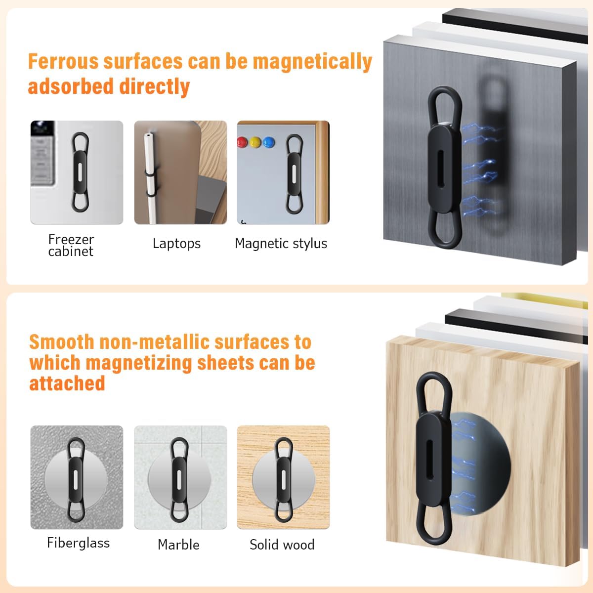 XYOFUN Magnetic Pen Holders Set of 8, Adjustable Pencil Clip, White & Black | Silicone Flexible Pencil Holder, For Refrigerator, Whiteboards, Desk Accessories & Teacher Supplies