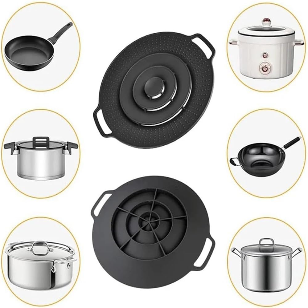 Universal 30cm Silicone Pot Lid - Reusable Spill Stopper For Pans And Pots(Black)