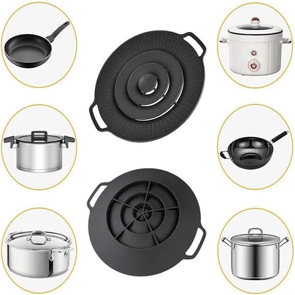Universal 30cm Silicone Pot Lid - Reusable Spill Stopper For Pans And Pots(Black)