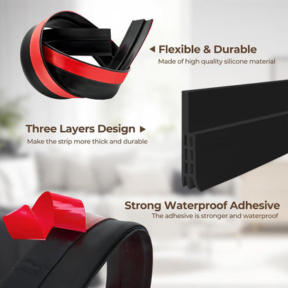 Ohuhu Door Draft Stopper, 1" Wide Adhesive Weather Stripping Seal, 39" | self-adhesive silicone, for interior exterior doors, 3-layer soundproof, save energy, blocks drafts, noise, light, dust, bugs