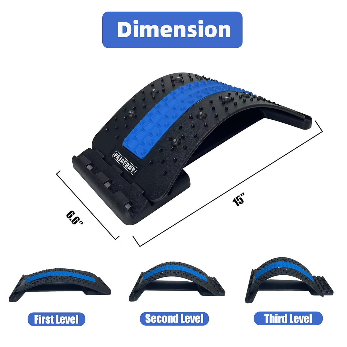 Back Stretcher, 3-Level Adjustable Lumbar Support with 84 Massage Points and 10 Magnetic Nodes, Back Cracker for Posture Care and Muscle Relaxation, NBR Pad & Silicone Pad (Blue)
