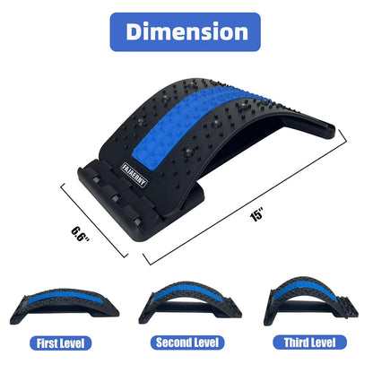 Back Stretcher, 3-Level Adjustable Lumbar Support with 84 Massage Points and 10 Magnetic Nodes, Back Cracker for Posture Care and Muscle Relaxation, NBR Pad & Silicone Pad (Blue)