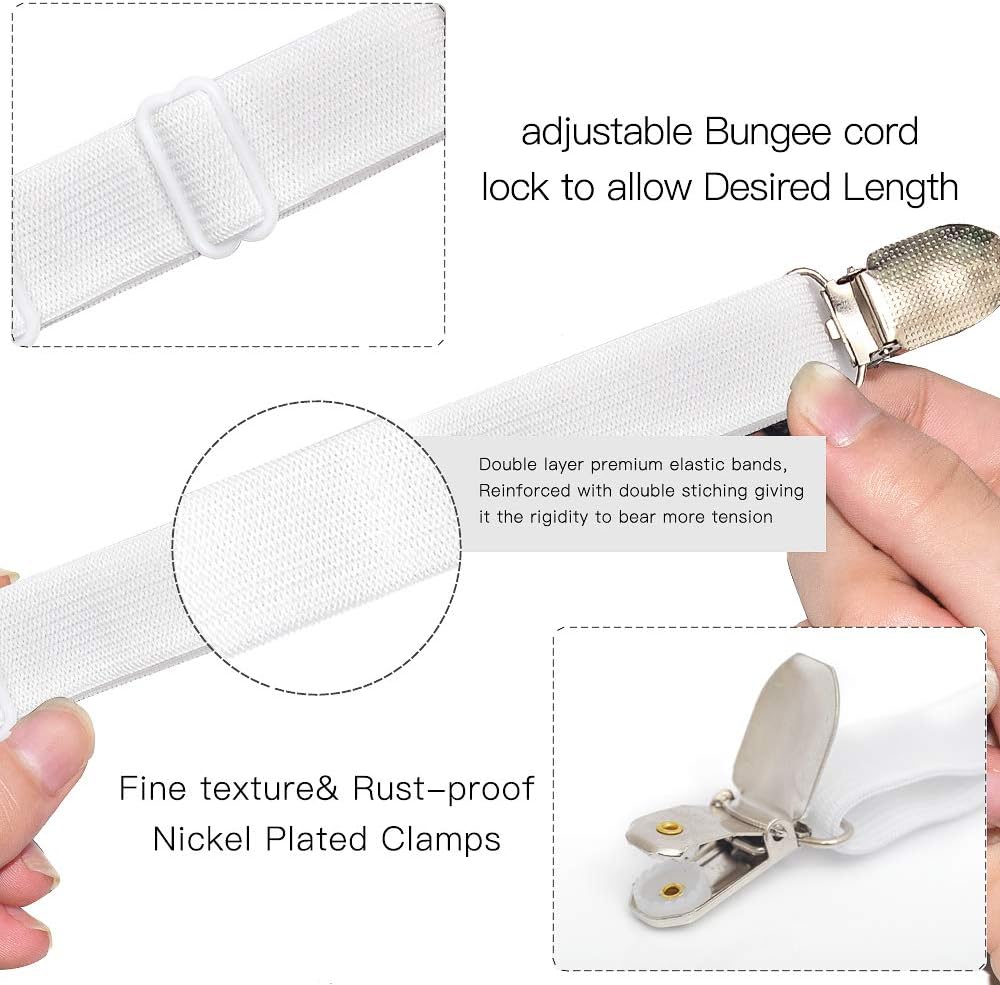Adjustable Bed Sheet Clips, Sheet Fasteners Holder Straps and Suspender, Gripper, Extend From 21" to 80" Long Style Elastic Fasteners Bands Heavy Duty Suit for Mattress, Sofa, Couch, Recliner and More