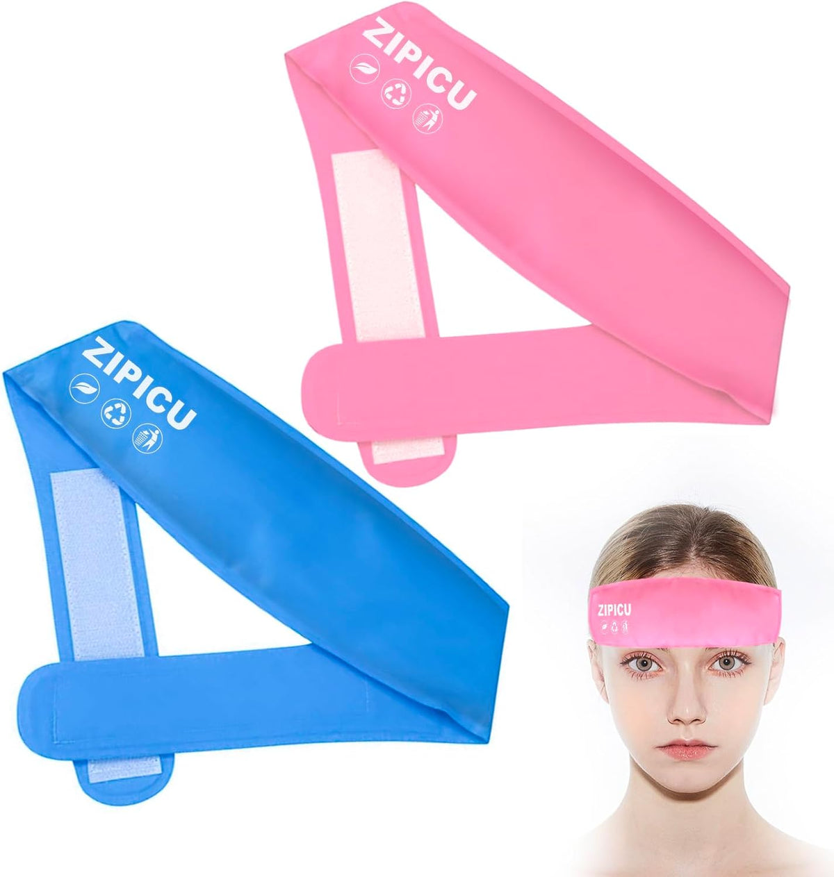 2pcs Migraine Headache Headband，Small Portable Gel Ice Pack Head Strap，Soothing Ice Packs Head Face Cold Compress for Tension Stress & Hangove