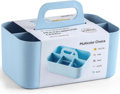 Multiuse Caddy Organizer with Handle, Portable Divided Plastic Tote Bin - Art Craft, Stationary Pen Marker Crayons, Makeup Hair Supplies Storage - Bathroom, Classroom, Dorm, Office, Desk Holder - Grey