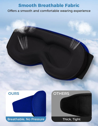 Sleep Mask with Bluetooth Headphones, Removable 3D Contoured Cup, Wireless Eye Mask for Sleep, Sleeping Headphones with Thin Stereo Speakers for Men, Women, Travel, Relaxation - Black | Wireless Eye Mask for Sleep, Sleeping Headphones with Thin Stereo