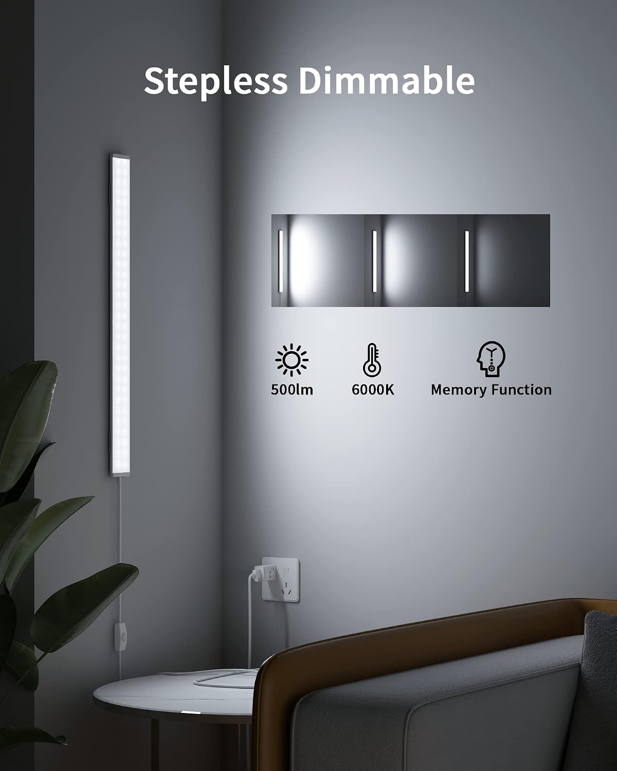ASOKO Motion Sensor Dimmable Led Under Cabinet Light, 12" Cool White | ASOKO Motion Sensor Dimmable Led Under Cabinet Light, 12" Plug in Cool White 6000K Bar for Kitchen Counter Closet