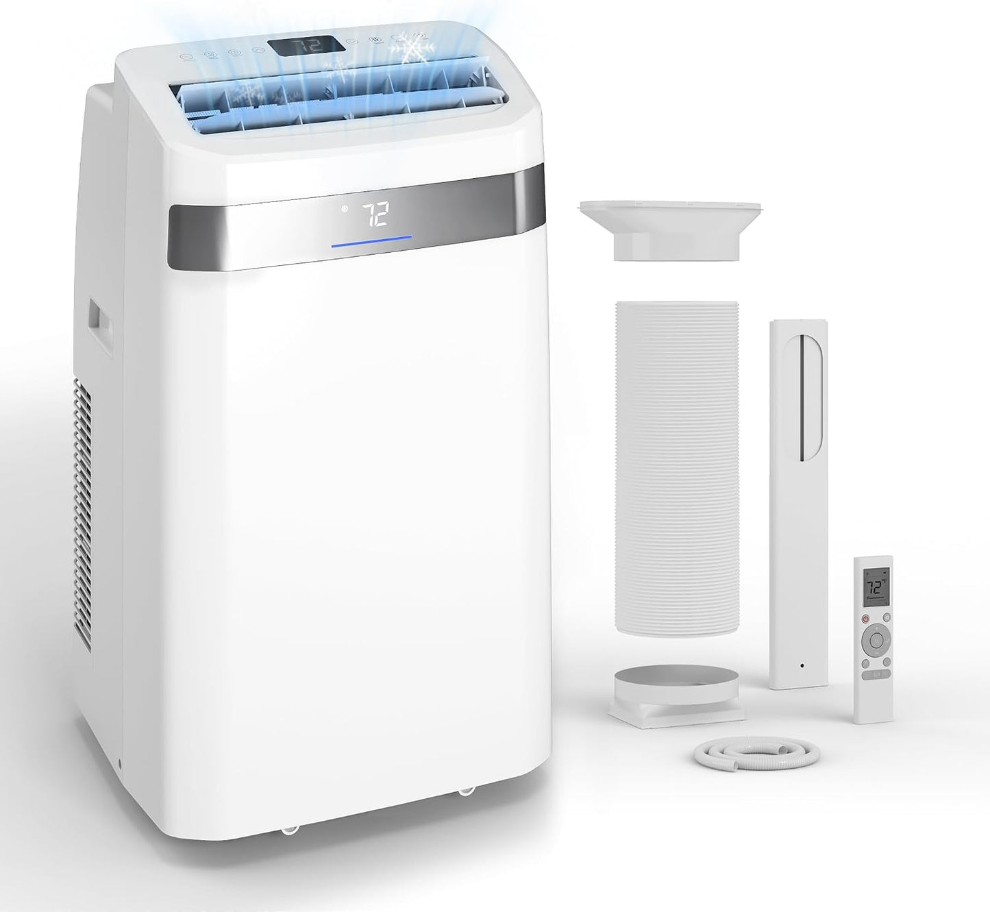 14000BTU Portable Air Conditioner, 4-in-1 700 Sq. Ft, Quiet for room | 14000BTU AC cools 700sq.ft, 4-in-1 cool/fan/dry/sleep, quiet, LED, remote, 24H timer, kit, for bed/office/dorm.