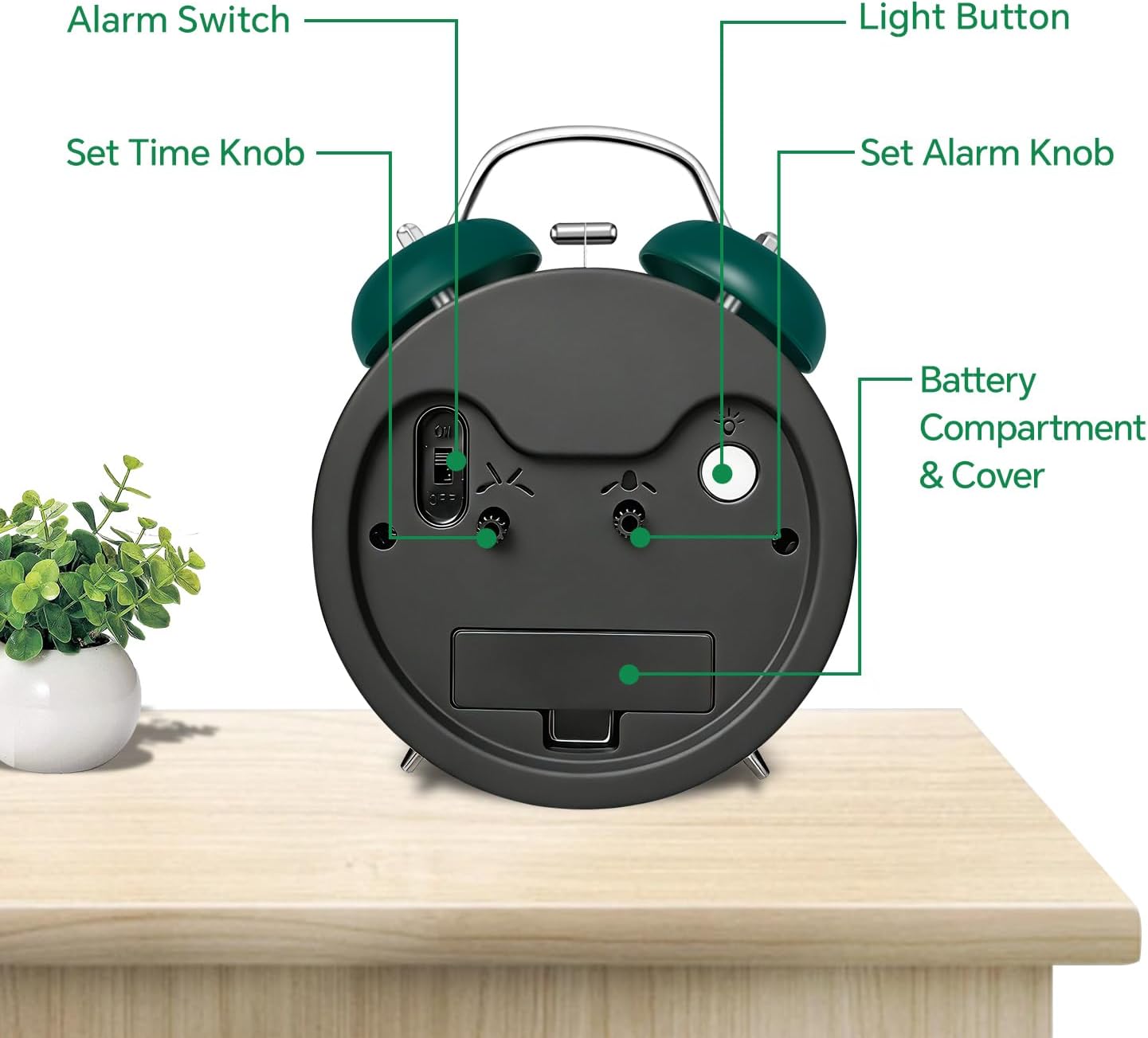 4.5" Analog Alarm Clock for Heavy Sleepers, Loud Battery Operated Alarm Clocks with Light, Metal Silent Desk Clock for Bedrooms, Retro Bedside Clocks for Kids Girls Women Mother Seniors, Pink