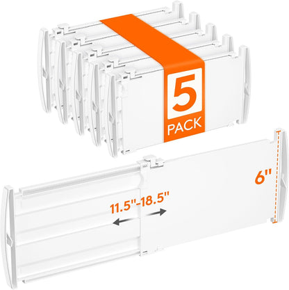 Lifewit 8" Tall Drawer Dividers, Adjustable Deep Drawer Organizer Clothes | 4 Pack 13.8"-22.2" Expandable White Plastic Separators for Dresser, Kitchen, Cabinet, Closet, Office Organization & Storage