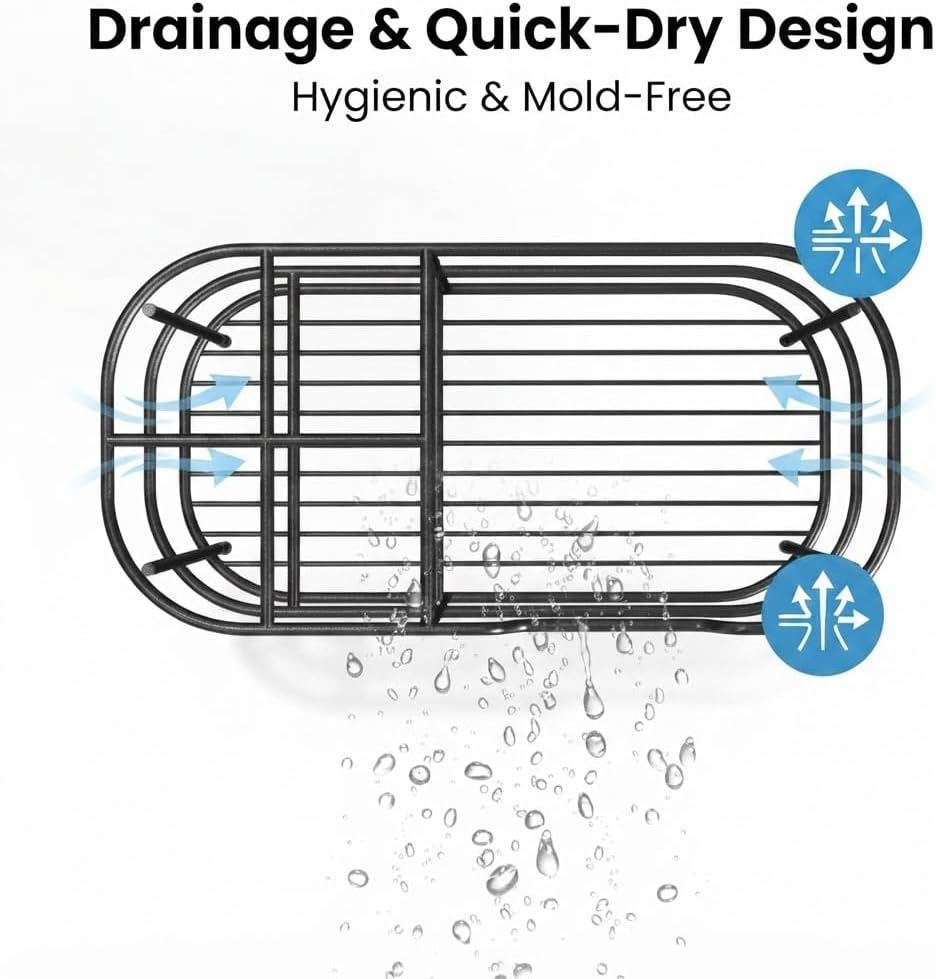 Bathway Toothbrush Holder for Bathroom, 6.9"L x 3.4"W x 4"H, Matte Black, L | Waterproof, Rust-Proof, More Durable, Multifunctional, Large-Capacity, Non-Slip, Anti-Tip, Self-Draining, Stylish Appearance