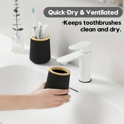 YAUKPH Black Striped Toothbrush Holder | for Electric Toothbrushes Bathroom Organizer Cup for Toothpaste Kids & Adults