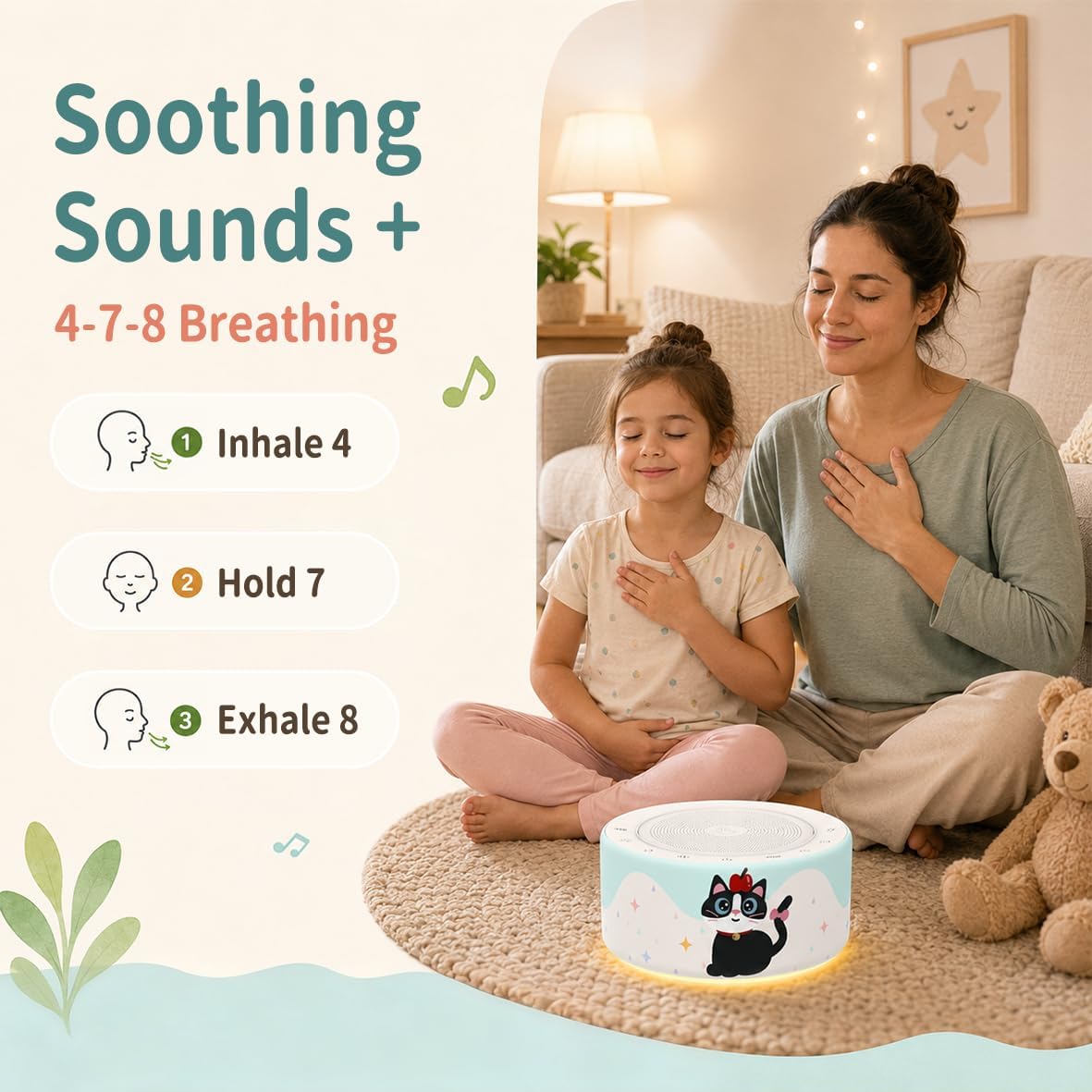 Kipcush White Noise Machine for Baby & Adults, 30 Soothing Sounds, Sleep Sound Machine with 8 Color Night Light, Memory Function, White Noise for Sleeping, Nursery, Office, Travel & Relaxation