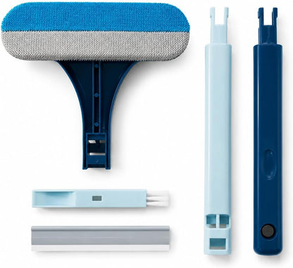 Window Screen Cleaning Brush, 3-in-1 Multi-Purpose Mesh Screen Cleaner with Hidden Track Brush & TPR Squeegee, Long Detachable Glass Net Cleaner for Window Sills, Porch Screens, Pet Hair Removal