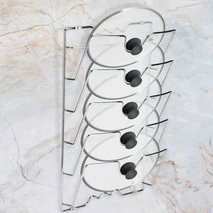 5-Tier Wall-Mount Pot Lid Rack for Kitchen – Pan Lid Organizer, Cabinet Door Storage Rack, Cookware Holder for Pots, Lids, Bakeware & Kitchen Utensils (USA)