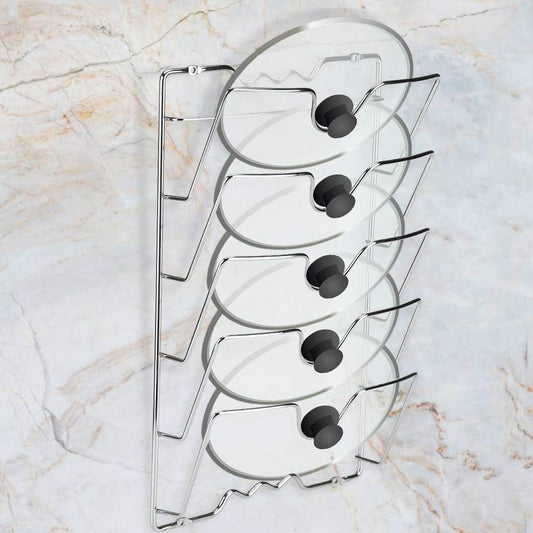 5-Tier Wall-Mount Pot Lid Rack for Kitchen – Pan Lid Organizer, Cabinet Door Storage Rack, Cookware Holder for Pots, Lids, Bakeware & Kitchen Utensils (USA)