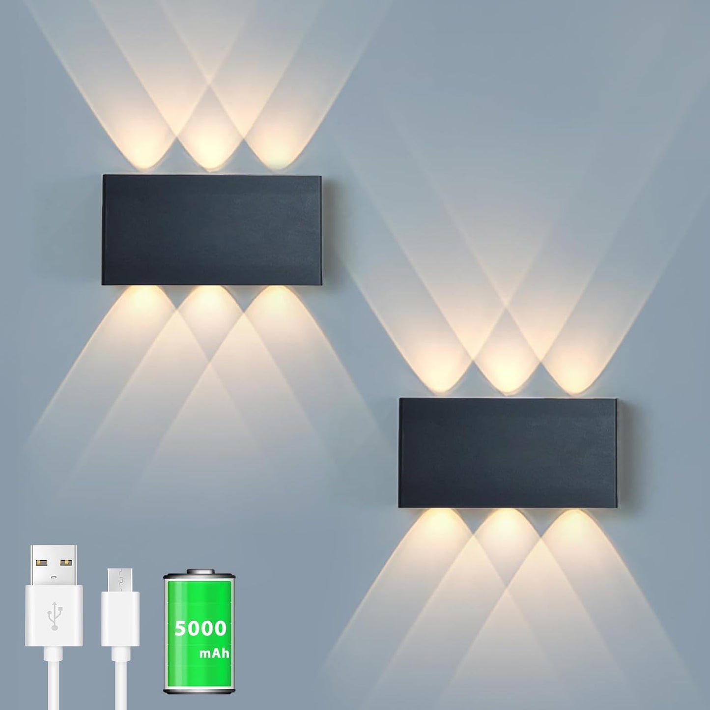 2 Pcs LED Magnetic Wall Sconce Lights,5000mAh Wireless Bedside Wall Light USB Rechargeable Reading Wall Lamp,3 Lighting Colors And Dimmable Battery Operated Wall Sconces (Walnut color, 2 pcs)