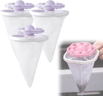 3PCS Floating Hair Filtering Mesh Removal, Reusable Lint Catcher for Washing Machine Wool Device, Pet Hair Remover Hair Filter Cleaning Mesh Bag (Mix)