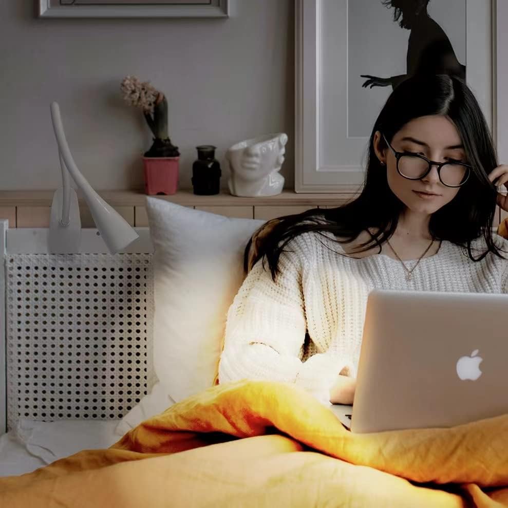 LED Reading Light, Eye-Caring Book Light for Reading in Bed, 360° Flexible Clip on headboard lamp, 5W 3000k Desk Lamp with Clamp for Bedroom, Office, Painting, Workbench and Sewing, White