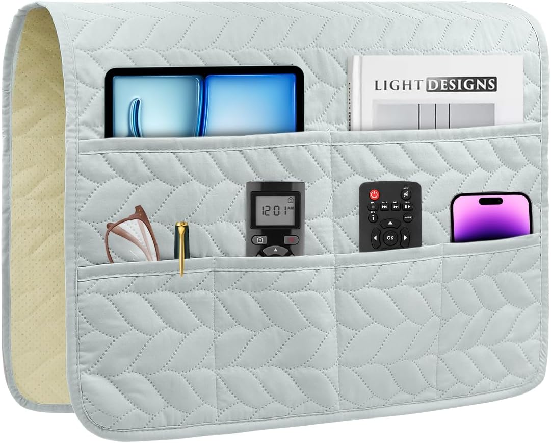 Remote Control Holder for Recliner, Sofa Armrest Organizer with Non-Slip Base, Tv Remote Holder Couch Caddy Armchair Caddy Bedside Organizer with 6 Pockets for Magazine, Tablet, Phone (Beige)