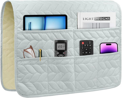 Remote Control Holder for Recliner, Sofa Armrest Organizer with Non-Slip Base, Tv Remote Holder Couch Caddy Armchair Caddy Bedside Organizer with 6 Pockets for Magazine, Tablet, Phone (Beige)