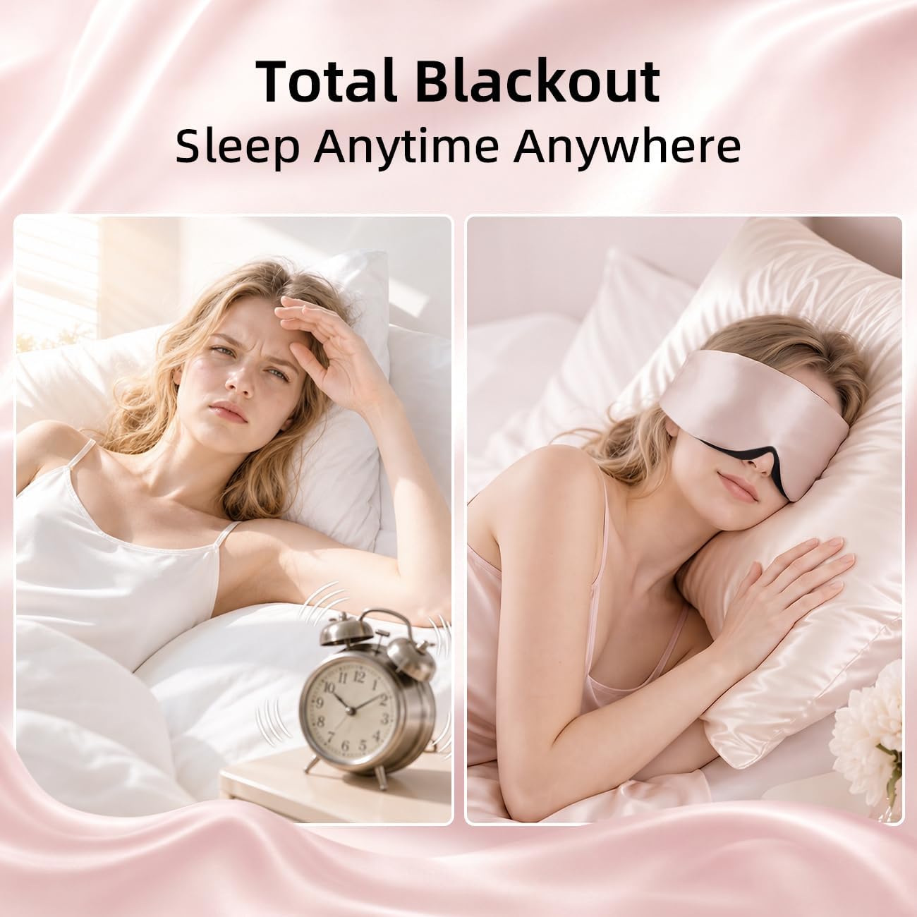 USlixury® 3D Contoured Silk Sleep Mask, Total Blackout&Zero Eye Pressure | Wider Adjustable Band for Side Sleepers, Long Lashes & Women – Perfect for Sleeping, Napping, Meditation