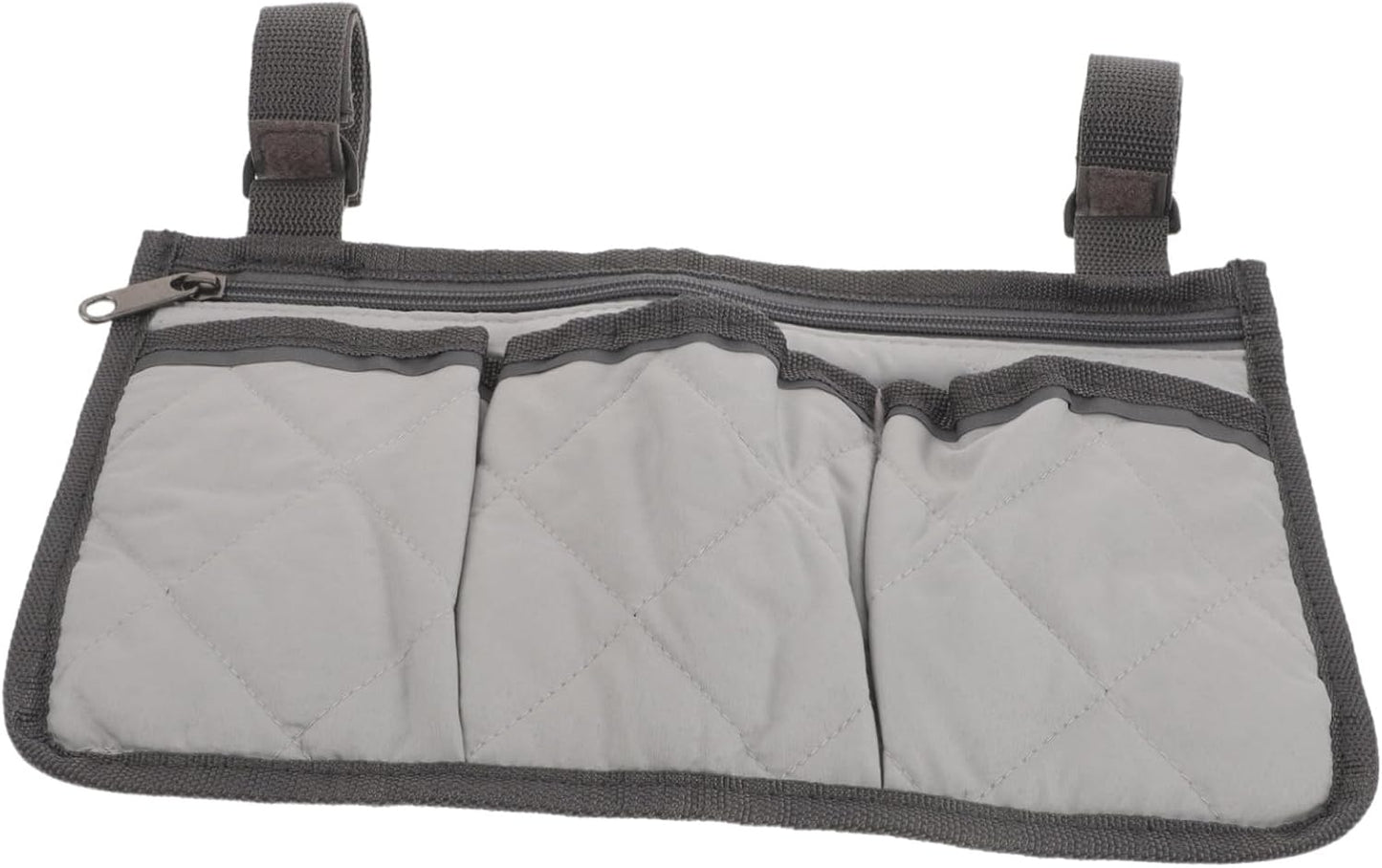 Bedside Rail Organizer Bag with 4 Pockets, Cup Holder, and Zipper Phone Pouch, Universal Multi-use Storage Caddy for Senior Safety and Mobility Assistance on Hospital or Dorm Beds