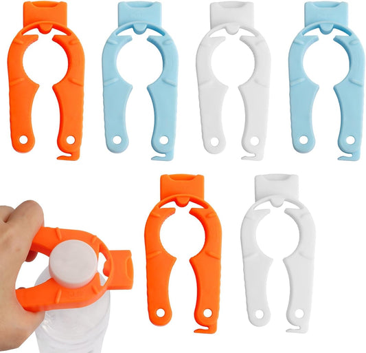 6 Pack Plastic Bottle Cap Opener – Easy-Grip Water/Soda Can Opener for Arthritic & Weak Hands, 3-in-1 Multi-Purpose Water Bottle Openers, Ergonomic Soda Can Openers for Home(Orange, Blue, White)
