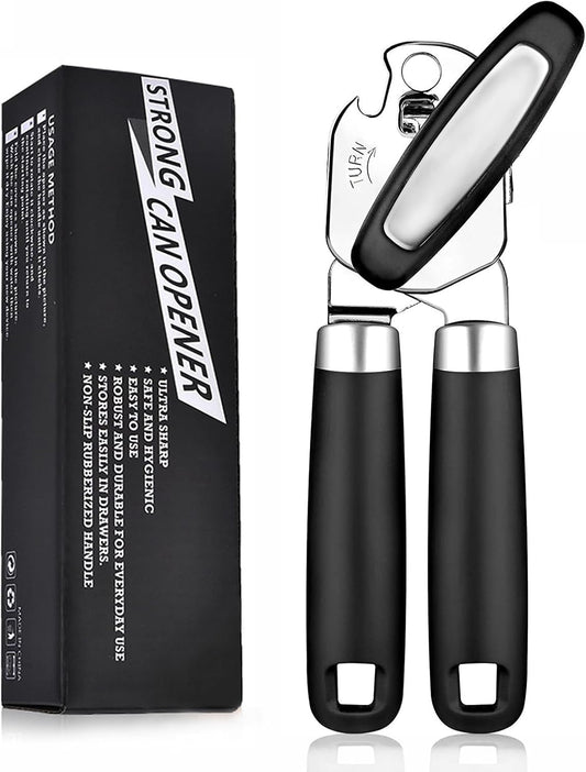 Can Opener Manual with Smooth Edge - Heavy Duty Stainless Steel Handheld Opener for Seniors, Opens Cans & Jars, Ergonomic Grip, Easy Clean (Abre Latas/Abridor de Latas)