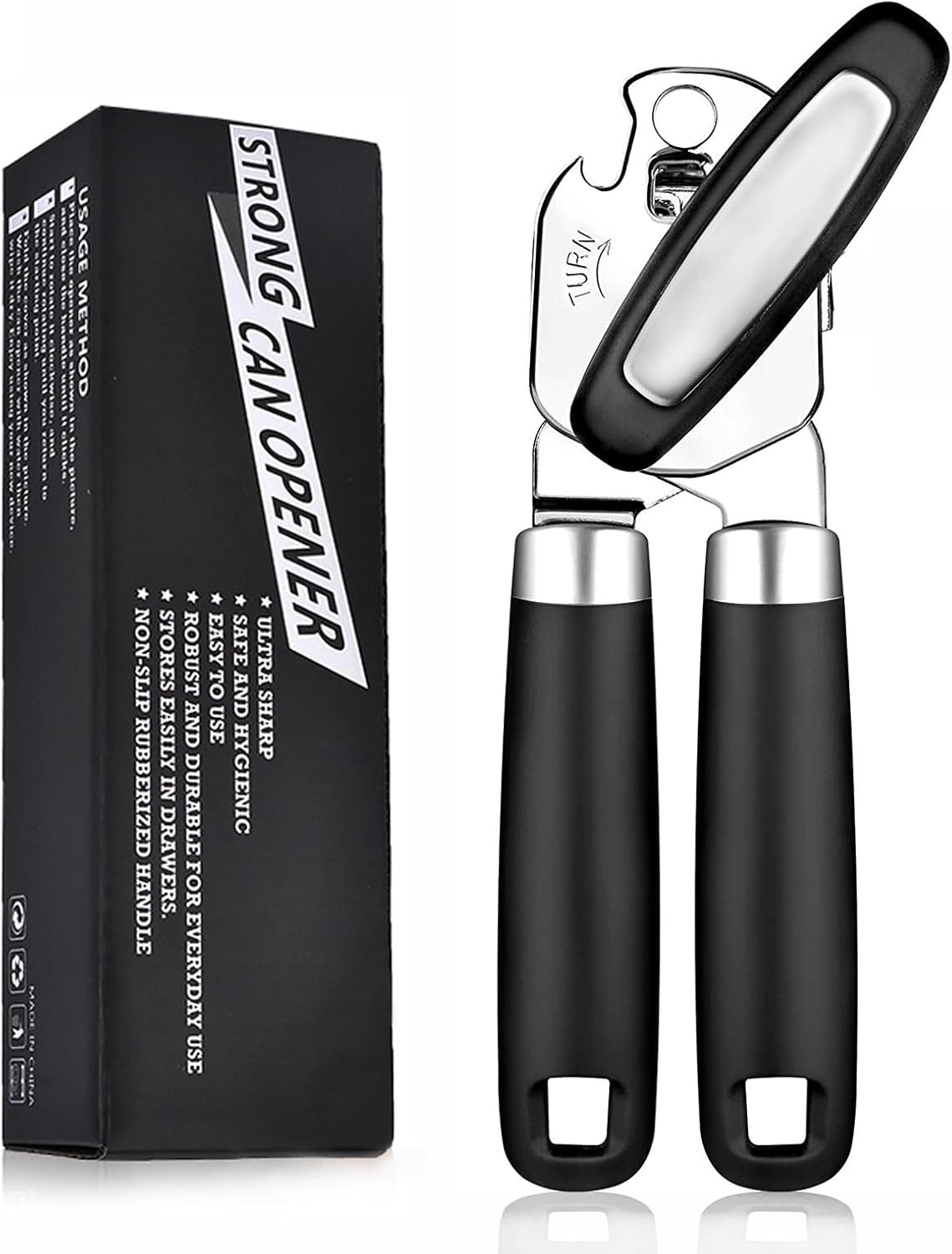 Can Opener Manual with Smooth Edge - Heavy Duty Stainless Steel Handheld Opener for Seniors, Opens Cans & Jars, Ergonomic Grip, Easy Clean (Abre Latas/Abridor de Latas)