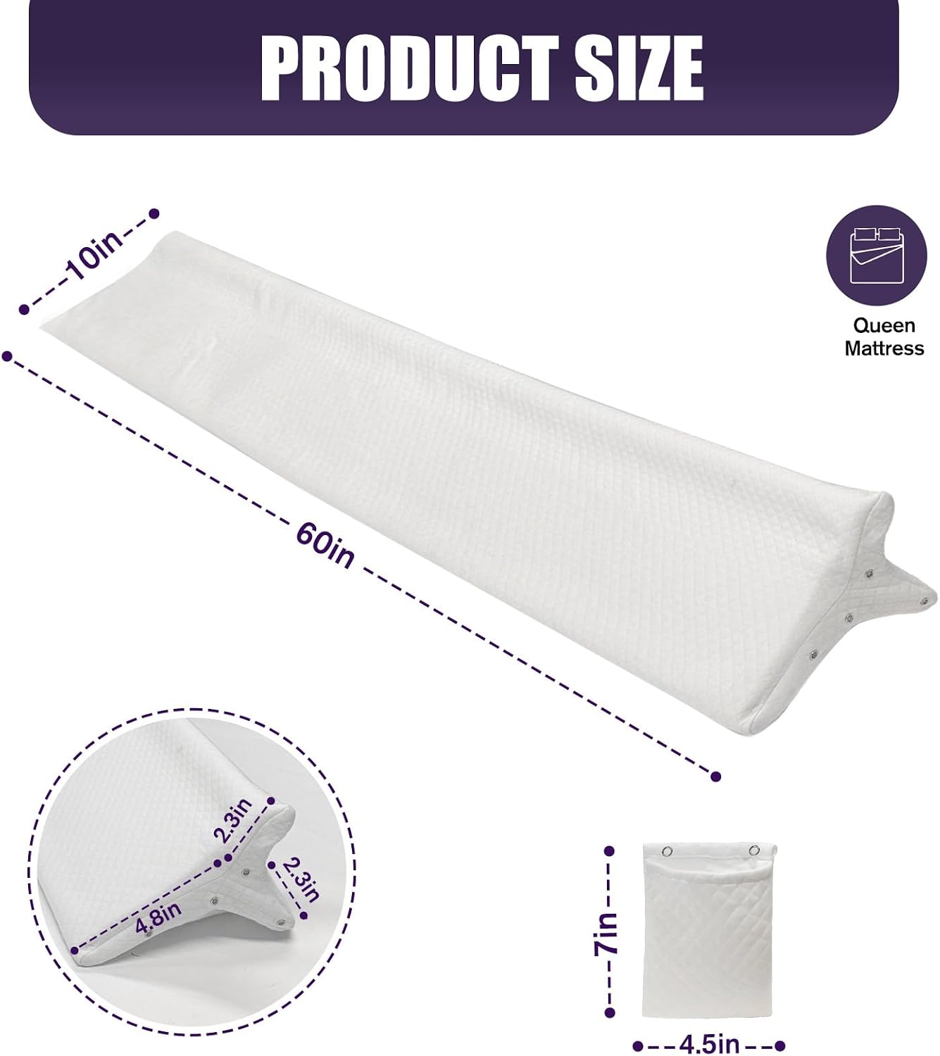 JZHLLA Triangle Bed Gap Filler Queen High Density Foam Headboard Gap Filler Pillow with 2 PCS Pockets and Removable Washable Cover, Prevent Items from Falling