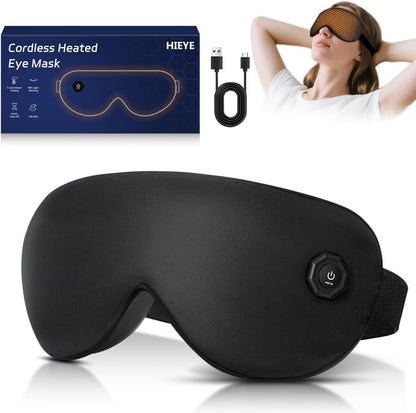 Silk Cordless Heated Eye Mask for Dry Eyes, Cordless Eye Mask Electric Warm Compress for Fast Eye Relief Rechargeable USB Heat Relax Mask for Sleep Black