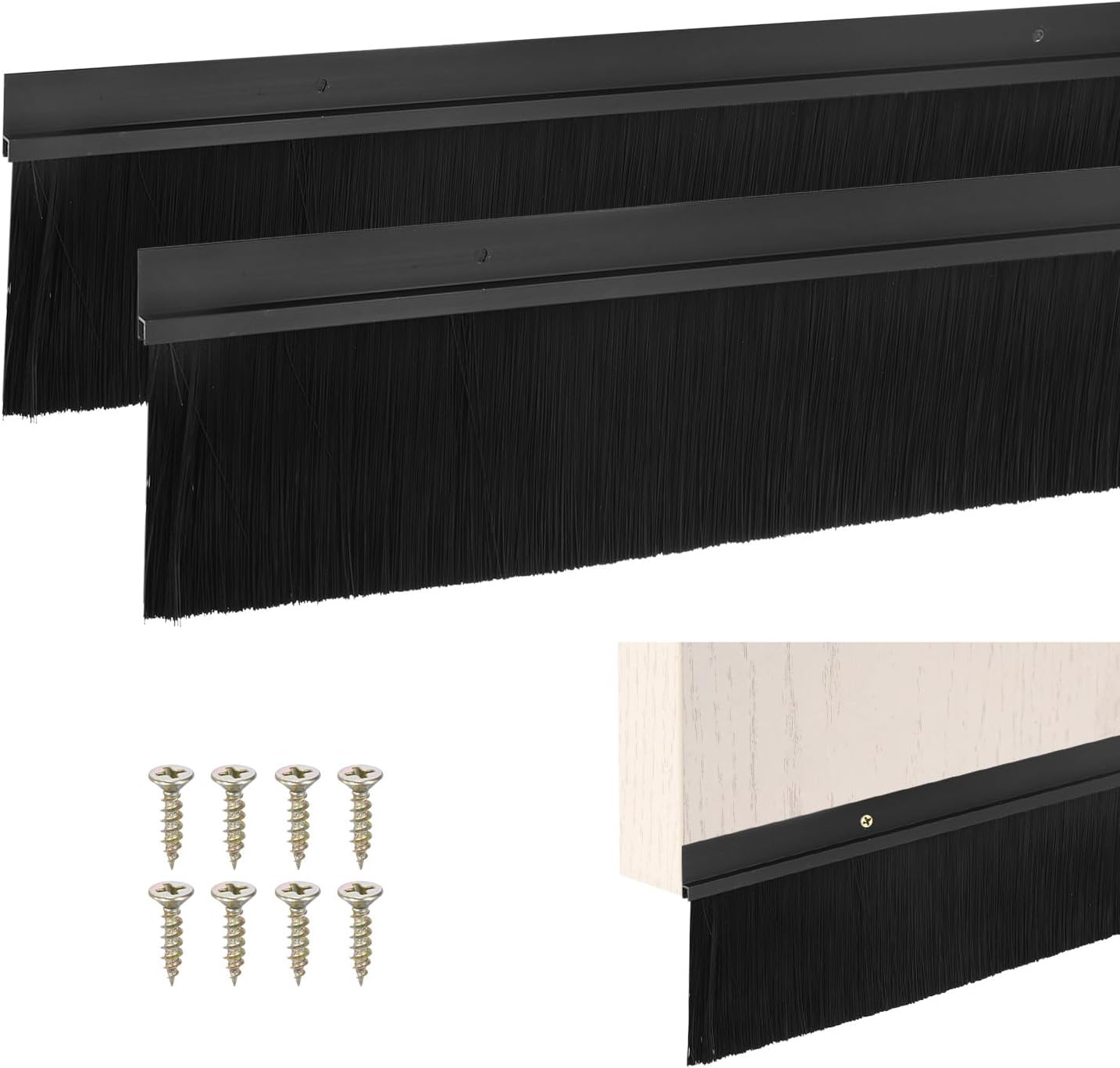 M METERXITY 2Pack Door Sweep - 39" Door Bottom Brush Heavy Duty Seal Draft Stopper Aluminum Base with 20mm Brush, Adhesive/Screw Installation for Interior/Exterior/Garage/Sliding Doors, Black