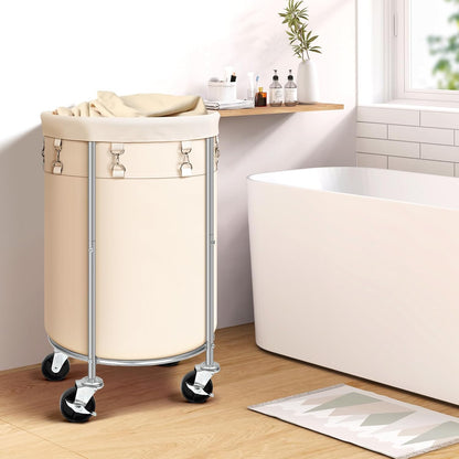 100L Round Rolling Laundry Hamper Basket with Wheels, Grey | Laundry Sorter Cart with Removable Bag, Clothes Organizer, Metal Frame, Bedroom, Bathroom, Laundry Room, Dorm Use