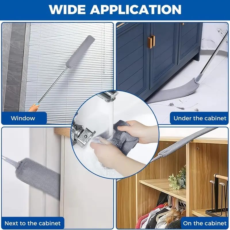 Boolavard Retractable Gap Dust Cleaner Cleaning Tools with 2 Microfiber Dusting Cloths Long Handle 60inches Washable and Retractable Duster Brush for Cleaning Under Appliances Furniture Couch Fridge