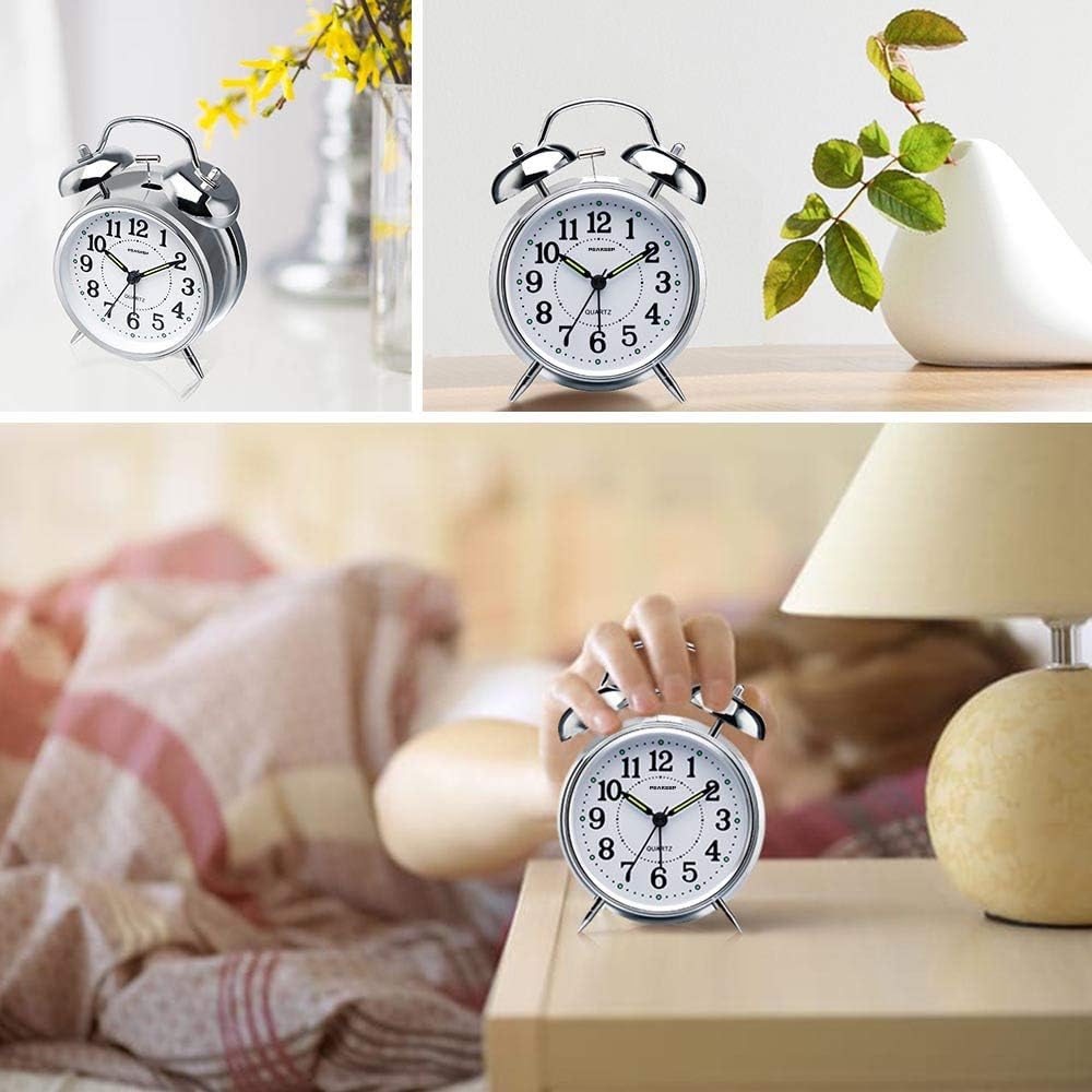 Peakeep Loud Alarm Clock for Heavy Sleepers Adults, Metal 4.5 Inches | Twin Bell Battery Operated Analog Alarm Clocks for Bedrooms Kids' Room Decoration (Jewel Blue)