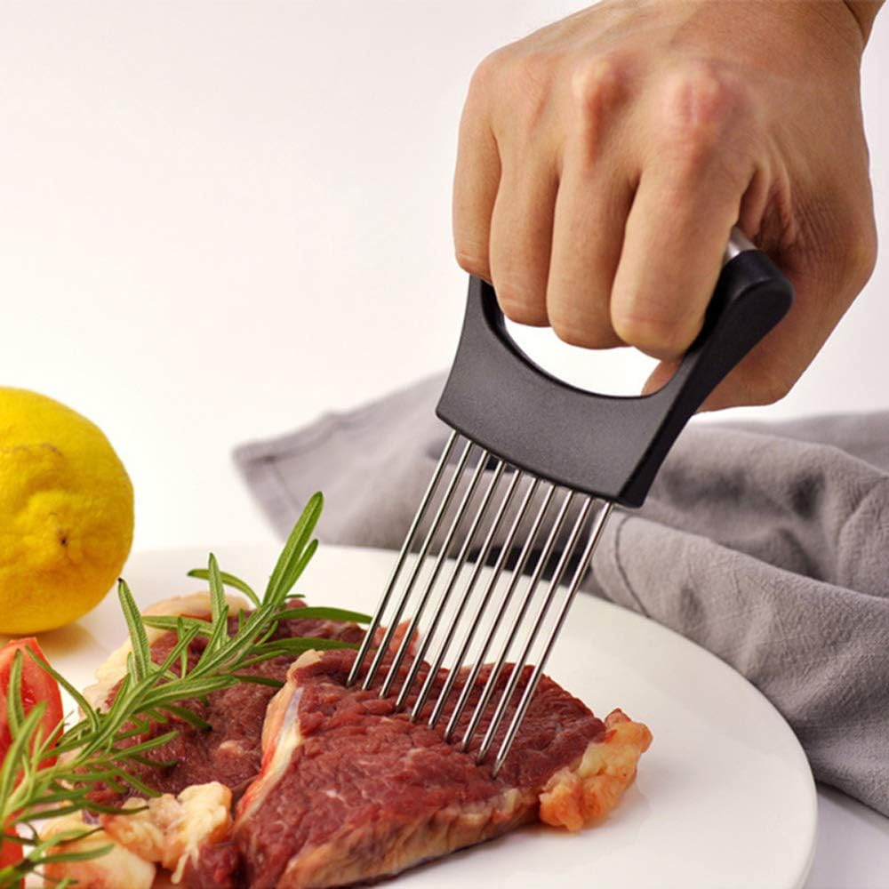 Hovico Stainless Steel Onion Holder Fruits Veg Meat Tomato Cutter Slicer Peeler Chopper,Stainless Steel Cutting Kitchen Gadget
