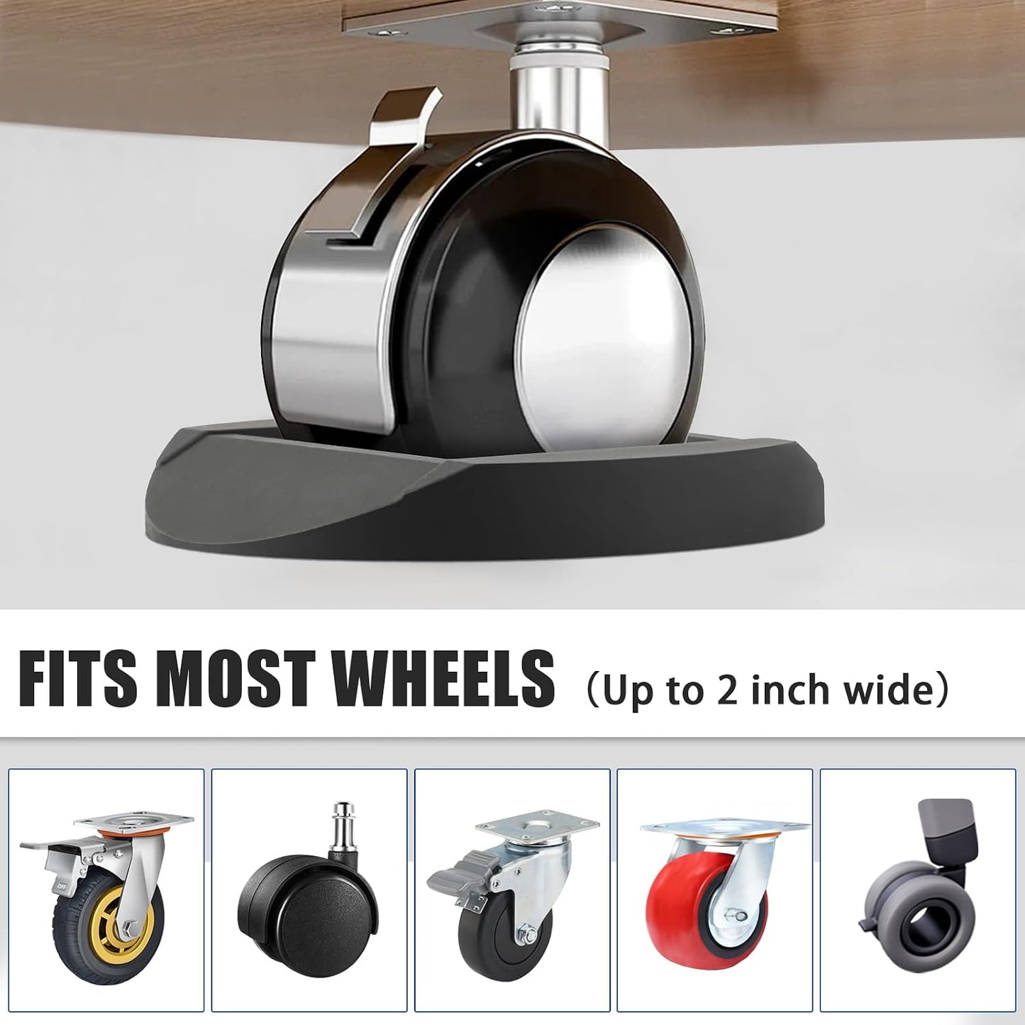 Furniture Stopper, 4 Pack 3"x3" Wheel Stoppers Bed Stoppers Furniture Caster Cups - Premium Solid Rubber Caster Cups Fits to All Floors & Wheels of Sofas, Beds, Chairs, Prevents Scratches