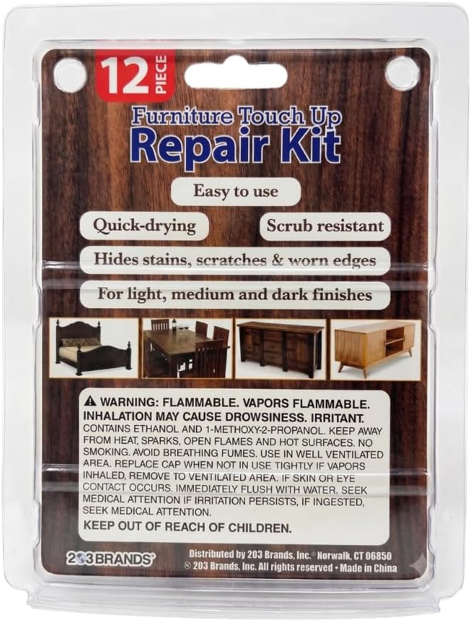 Furniture Touch-Up Markers Set | Wood Repair Kit for Fixing Stains and Scratches on Floors, Tables, Bedposts, Desks | Markers and Wax Sticks to Cover Up Oak Maple Cherry Walnut Mahogany