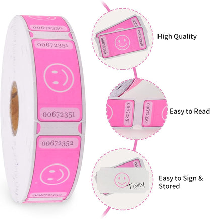 L LIKED Smile Raffle Tickets Roll 1"x2" for Events 1000 Pink | Smile Face Design, Perforated with Consecutive Numbers, Great for Entry, Class Reward & Fundraiser