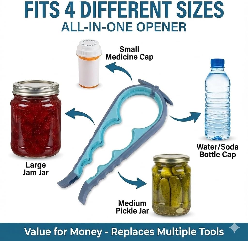 Jar Opener Bottle Opener and Can Opener for Weak hands - Seniors with Arthritis and Anyone with Low Strength - Mutil Jar Opener Get Lids Off Easily - Blue and Grey