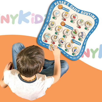 TinyKidz Wooden Daily Routine Chart 11x15, Schedule Board for Kids, Wooden Chore Chart for Kids, Responsibilities Chart for Toddlers, Morning Bedtime Routine for Toddlers