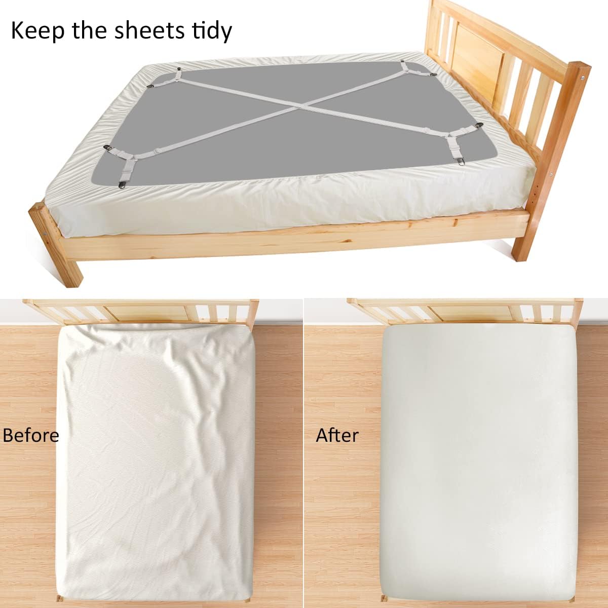 ZHOUBIN Sheet Suspenders Clips, Bed Sheet Straps Mattress Sheet Holders for Twin, Full, Queen, King - Keep Sheets in Place Corner Sheet Grippers Fasteners Sheet Stays
