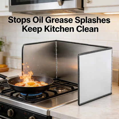 3-Sided Stainless Steel Grease Splatter Guard for Frying Pan | Block oil splashes efficiently, frees kitchen stoves, easy fold storage, fit daily home cooking