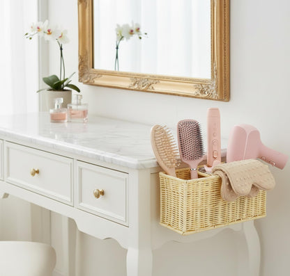 Hair Tool Organizer,Wall Mount Curling Iron Holder,Waterproof Wicker Hot Tools Organizer for Hair Dryer,Flat Irons,Curling Wands,Straighteners Storage,in Cabinet,Bathroom,Vanity (Nature)