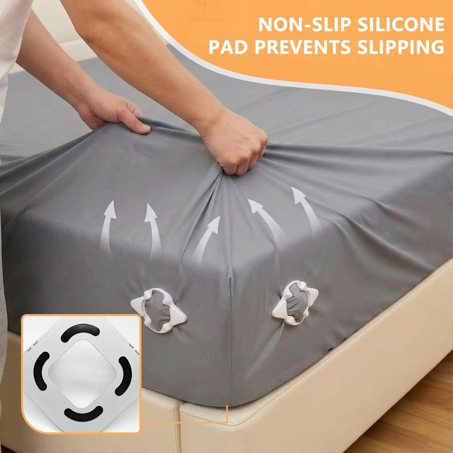 Bed Sheet Holder Corner Straps, Sheet Clips, Metal Material, Non-Slip, Easy to Install, Keep Sheets Firm & Tight All Night, Universal Clips (White)