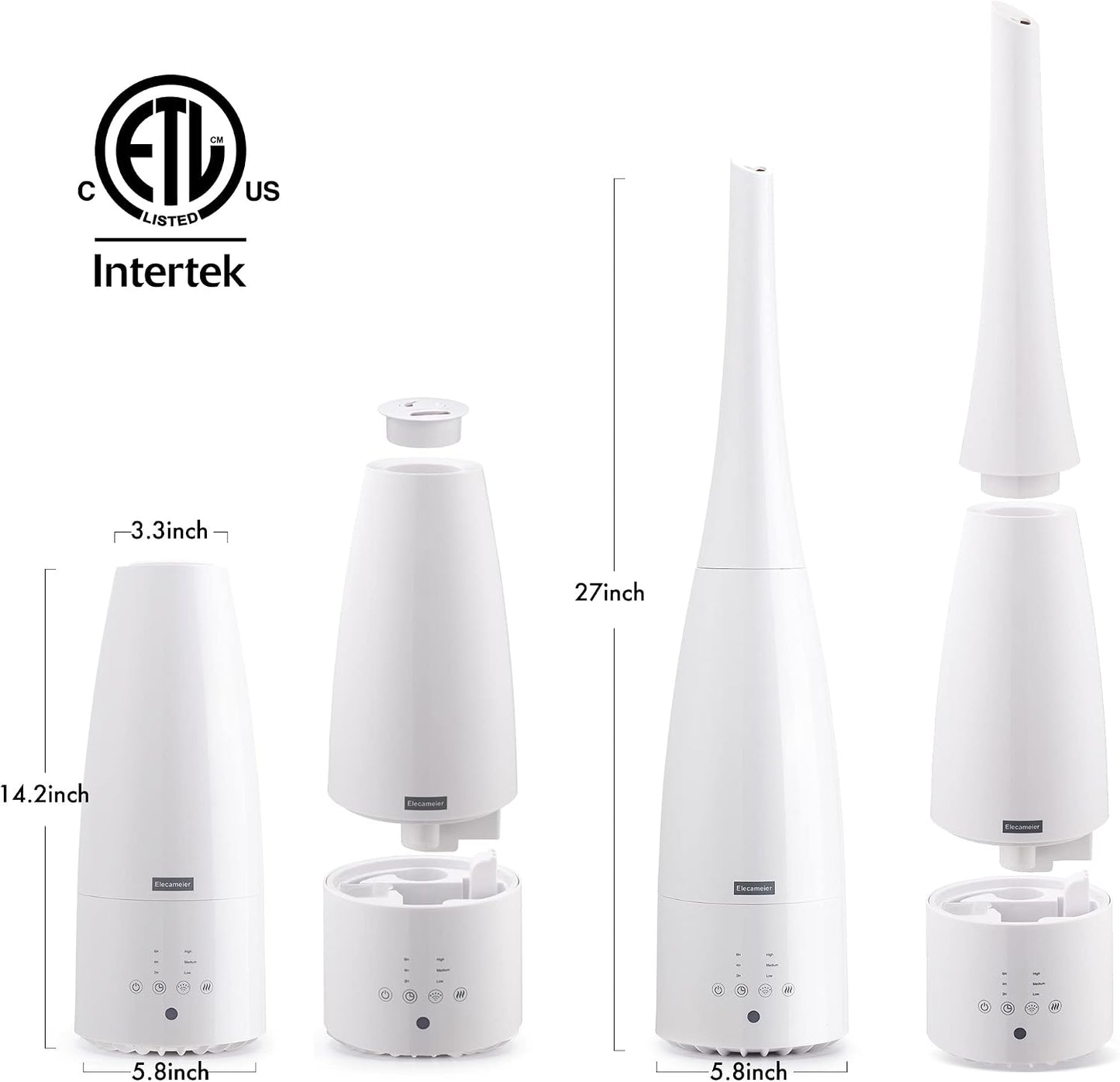 Cool Mist Humidifier，Elecameier Air humidifier for Home/Bedroom with Remote Control 2.3L Smart Air Humidifier for Desk/Office/Bedroom 25dB Whisper Quiet with Auto Shut off dark wood