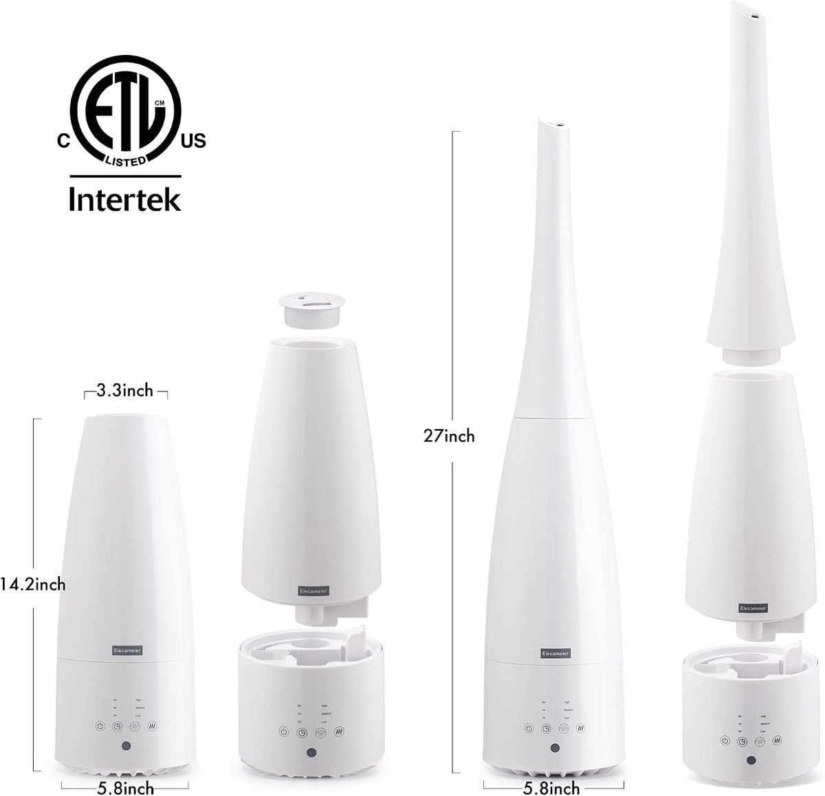 Cool Mist Humidifier，Elecameier Air humidifier for Home/Bedroom with Remote Control 2.3L Smart Air Humidifier for Desk/Office/Bedroom 25dB Whisper Quiet with Auto Shut off dark wood